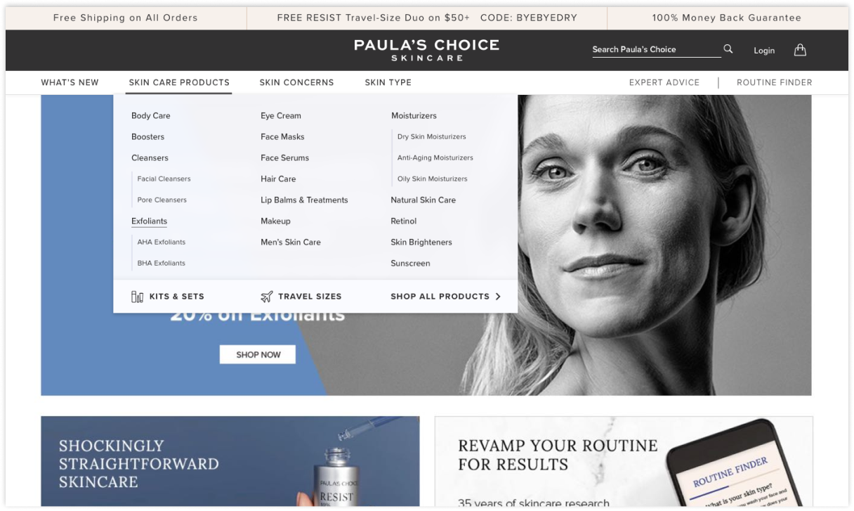 Redesigned Navigation - Skin Care Products